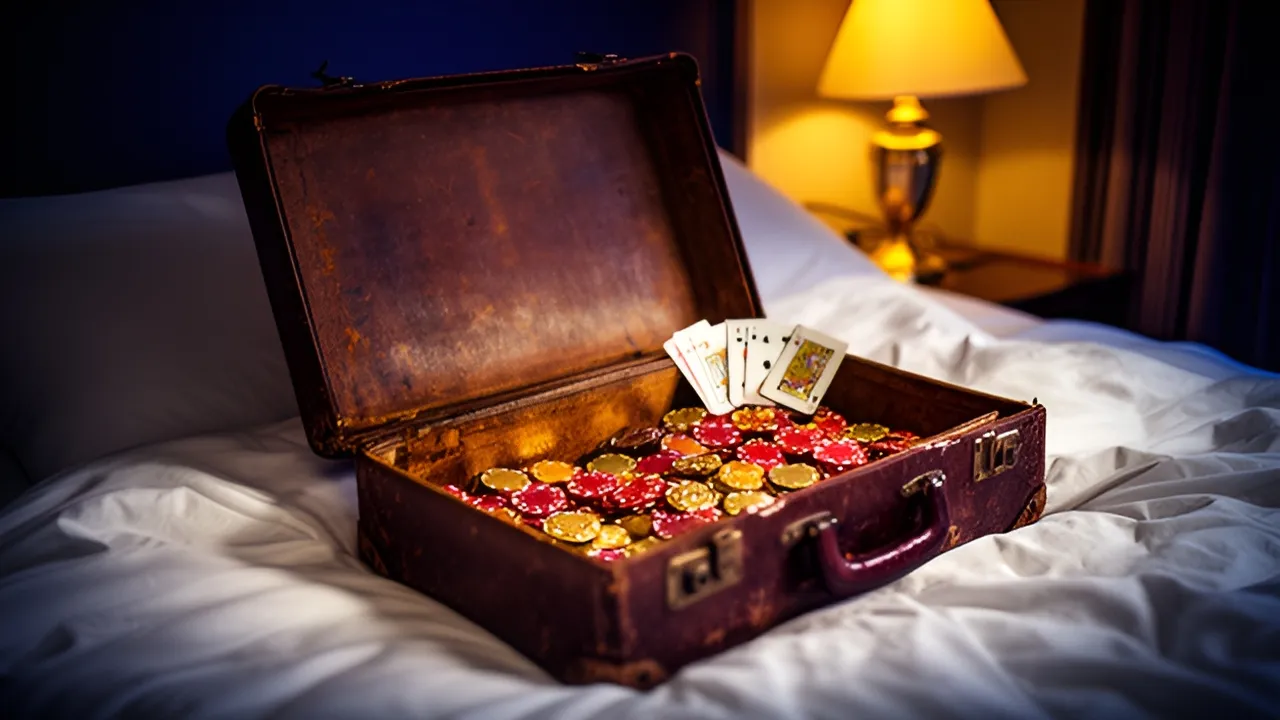 Mala aberta com fichas de casino sobre uma cama, a ilustrar que uma licença europeia continua a não valer como licença SRIJ