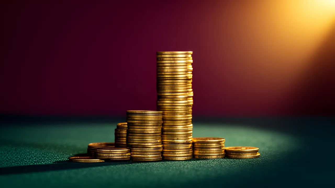 Pilhas de moedas de euro a subir em degraus, do depósito de 1 € ao de 10 €