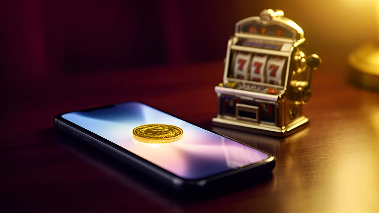 Telemóvel com uma moeda de 1 euro e um slot em miniatura, o que um depósito pequeno permite testar