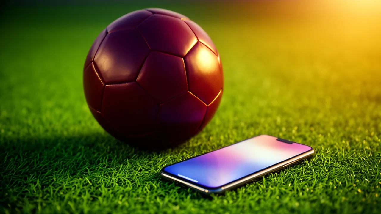 Bola de futebol no relvado com um telemóvel ao lado, a imagem de quem compara mercados e odds antes de apostar
