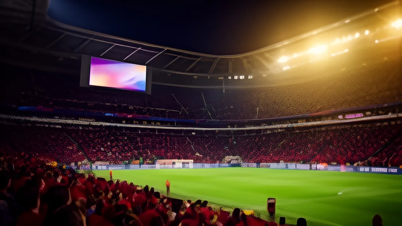 Estádio iluminado à noite, com bancadas cheias e ecrã gigante: o futebol representa 69,9% do volume apostado nas casas SRIJ