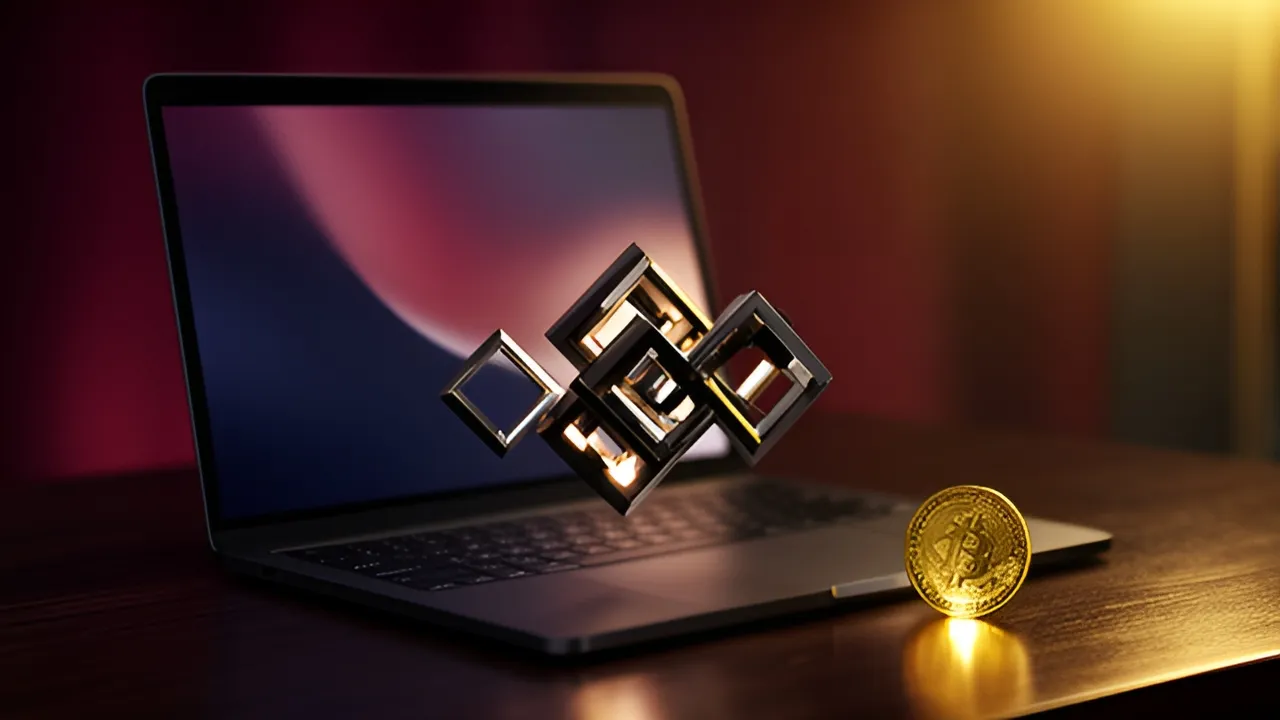 Portátil com blocos luminosos encadeados, a representar a verificação de carteiras e a análise de blockchain exigidas pela CGA